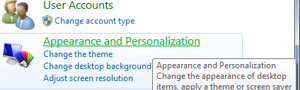 Select Appearance and Personalization in the Control Panel window.