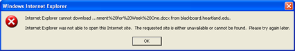 Office 2007 Document Error shown when trying to download a Blackboard course Office 2007 file