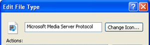 Windows XP Microsoft Media Streaming Video Protocol Advanced Settings dialog box