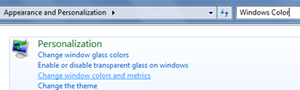 Search in the upper right corner for 'Windows Color' within the Control Panel and choose 'Change window colors and metrics'.