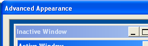 The Advanced Appearance settings with the Item dropdown area selected for Scrollbar.