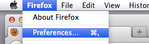 Macintosh OS Firefox Preferences menu