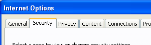 The Internet Options dialog box with the Security tab selected in Internet Explorer 8