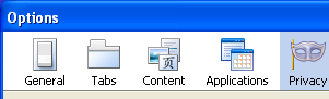 Firefox 3 Options Dialog Box with the Privacy tab selected for clearing browser cookies