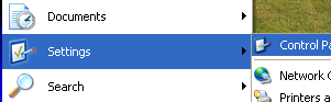 Getting to the Control Panel by pressing the Windows Start button and mousing up to Settings and over to Control Panel.