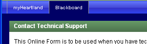 Image of a Tech Support Request form loading instead of your Blackboard courses home page.