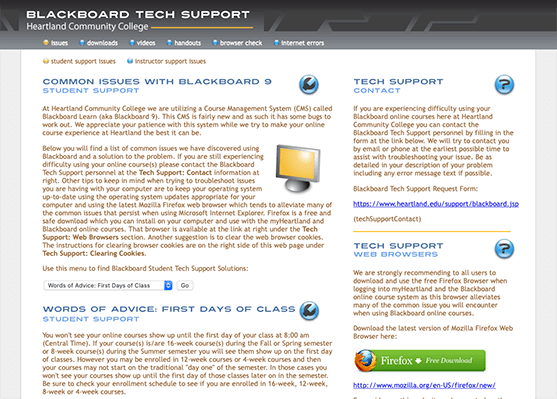 Blackboard Tech Support Website Screenshot