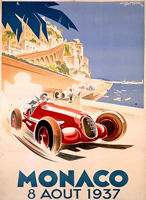 Monaco Auto Race Art Deco Poster Original Artwork by George Ham