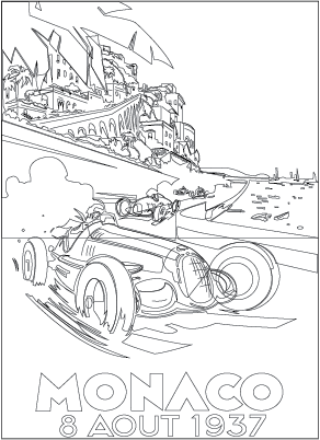 Monaco Auto Race Art Deco Poster Recreation Lines Only View
