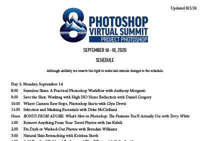 Photoshop Virtual Summit: Project Photoshop Schedule (PDF)
